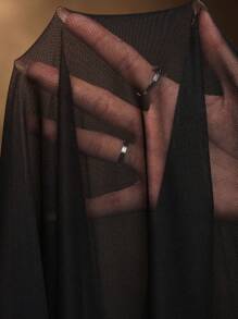 SHEIN ICON Chất rắn Kiểu Dài áo có mũ Lưới Áo - màu đen - Xem 11