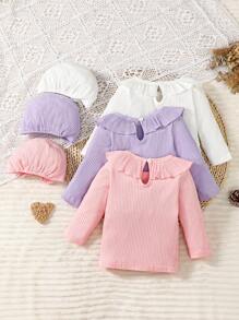 Bebé niña 3 piezas ribete con fruncido Camiseta & 3 piezas Sombrero - Multicolor - Ver 2