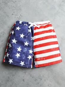 SHEIN 男小童字母圖案T恤&美國旗圖案短褲 - 彩色 - 查看 4