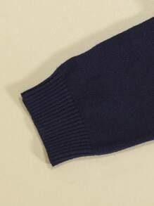 SHEIN Baby Boy Bow Front Button Up Knit Jumpsuit - Navy Blue - View 5