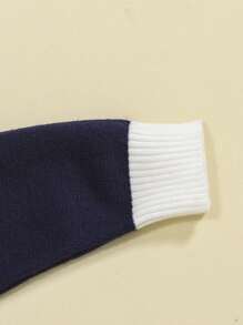 SHEIN Baby Boy Bow Front Button Up Knit Jumpsuit - Navy Blue - View 6