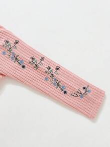SHEIN Cô Gái Trẻ Thêu hoa Đồ đan Ribbed Áo thun - Bụi hồng - Xem 3