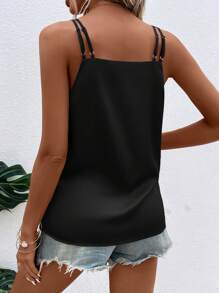 SHEIN Clasi 素色交叉圍裹吊帶上衣 - 黑色 - 查看 2