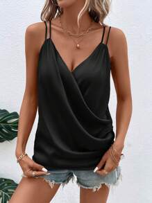 SHEIN Clasi 素色交叉圍裹吊帶上衣 - 黑色 - 查看 3