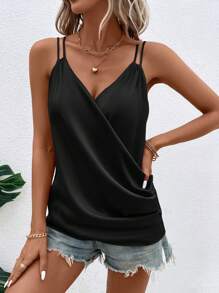 SHEIN Clasi 素色交叉圍裹吊帶上衣 - 黑色 - 查看 4