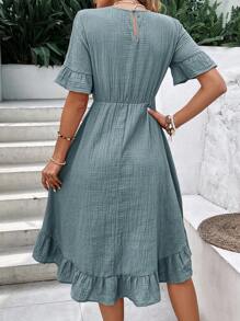 EMERY ROSE Flare Sleeve Ruffle Hem Dress - Dusty Blue - View 2