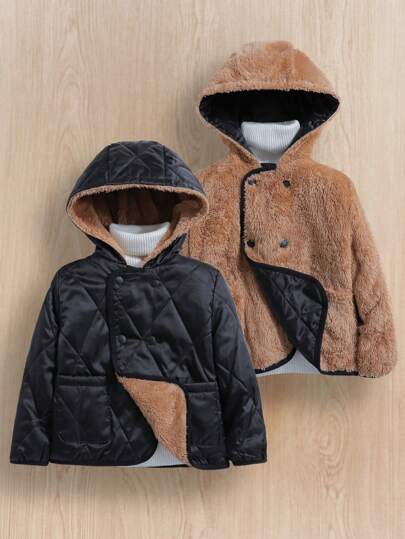 SHEIN Casaco acolchoado com capuz e forro de pelúcia para menino 1 peça