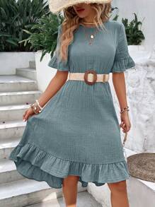 EMERY ROSE Flare Sleeve Ruffle Hem Dress - Dusty Blue - View 6