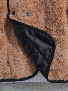 SHEIN 男童单件双排扣双向连帽泰迪熊衬垫外套 - 黑色 - 查看 10