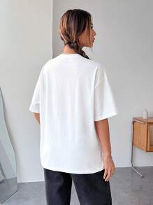 SHEIN EZwear Car & Letter Graphic Drop Shoulder Tee - White - View 2