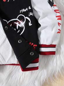 SHEIN Young Boy Slogan & Cartoon Graphic Striped Trim Varsity Jacket - Multicolor - View 5