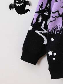 SHEIN 女小童萬聖節蝙蝠&字母圖案套頭毛衣 - 紫色 - 查看 4