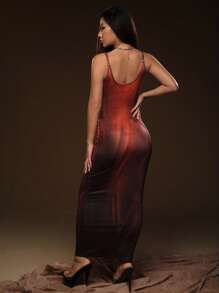 SHEIN ICON In Đồ họa Váy Dây - Đỏ - Xem 2