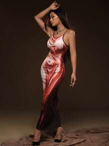 SHEIN ICON In Đồ họa Váy Dây - Đỏ - Xem 4