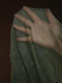 SHEIN ICON Vestido cruzado de malla sin set de lencería - Verde militar - Ver 4