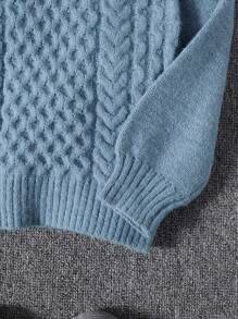 SHEIN Young Boy Loose Fit Casual Cable Knit High Neck Sweater, Warm And Versatile, Autumn, Winter - Baby Blue - View 4