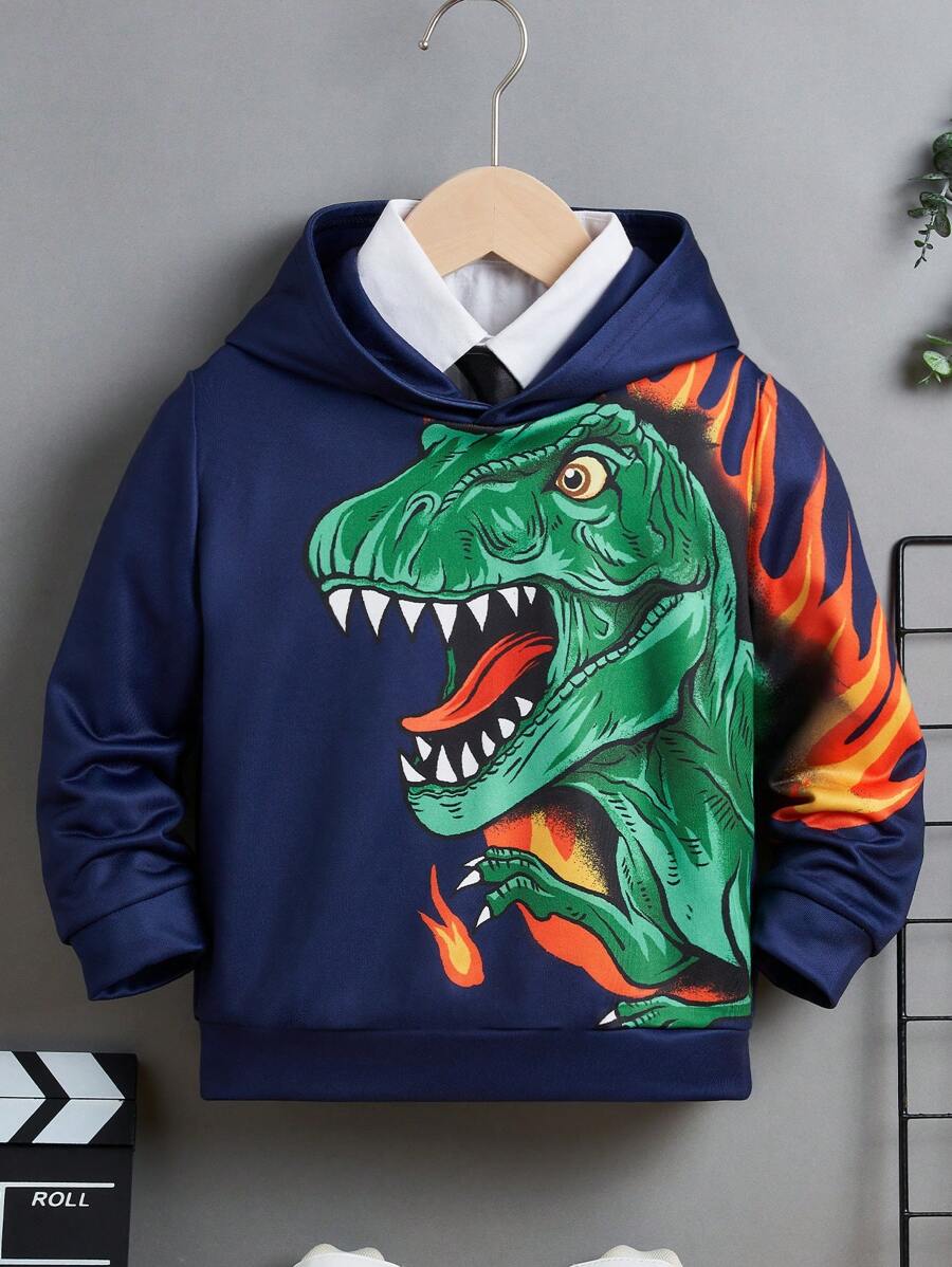 SHEIN Sudadera con estampado de dinosaurio para niño pequeño, sin camisa - Azul Marino - Ver 1