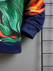 SHEIN Sudadera con estampado de dinosaurio para niño pequeño, sin camisa - Azul Marino - Ver 3
