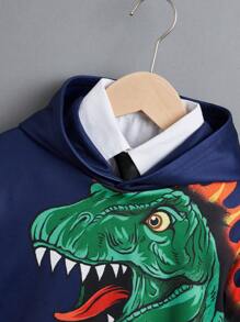 SHEIN Sudadera con estampado de dinosaurio para niño pequeño, sin camisa - Azul Marino - Ver 5