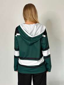 SHEIN X Galloways Colorblock Lace Up Front Drop Shoulder Hoodie