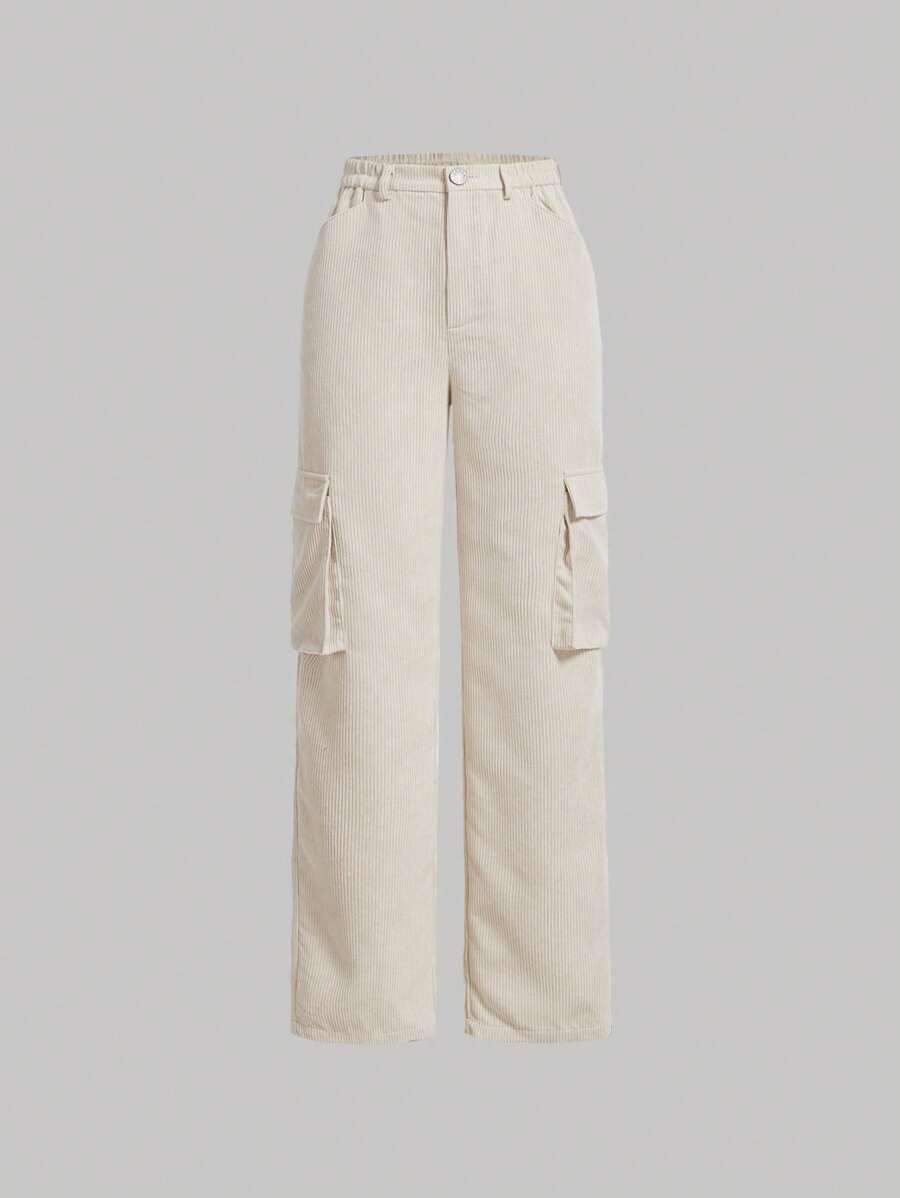 SHEIN MOD Flap Pocket Side Straight Leg Cargo Pants - Apricot - View 1