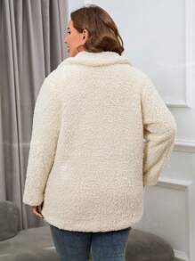 SHEIN Essnce 大碼雙排釦西裝領絨毛外套 - 白色 - 查看 2