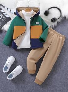SHEIN Chico joven 1 pieza de color combinado con cremallera con forro térmico con capucha Cazadora & 1 pieza Pantalones deportivos