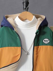 SHEIN Chico joven 1 pieza de color combinado con cremallera con forro térmico con capucha Cazadora & 1 pieza Pantalones deportivos