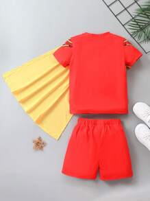 SHEIN 男小童卡通圖案T恤和短褲&包