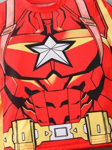 SHEIN 男小童卡通圖案T恤和短褲&包