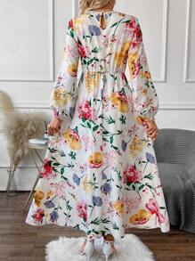 SHEIN Clasi 花卉印花灯笼袖连衣裙（无腰带） - 彩色 - 查看 2