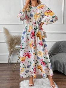 SHEIN Clasi 花卉印花灯笼袖连衣裙（无腰带） - 彩色 - 查看 5