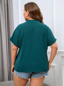 SHEIN Clasi Plus Swiss Dot Batwing Sleeve Blouse - Dark Green - View 2