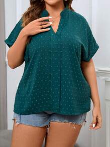 SHEIN Clasi Plus Swiss Dot Batwing Sleeve Blouse - Dark Green - View 4
