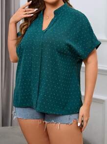 SHEIN Clasi Plus Swiss Dot Batwing Sleeve Blouse - Dark Green - View 5