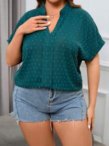 SHEIN Clasi Plus Swiss Dot Batwing Sleeve Blouse - Dark Green - View 6