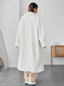 SHEIN EZwear Lapel Neck Drop Shoulder Teddy Coat In Fall/Winter - White - View 2