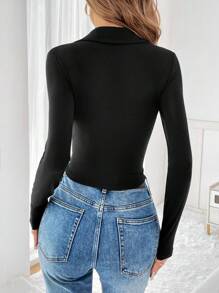 SHEIN Essnce Half Button Ruched Front Crop Tee - Black - View 2