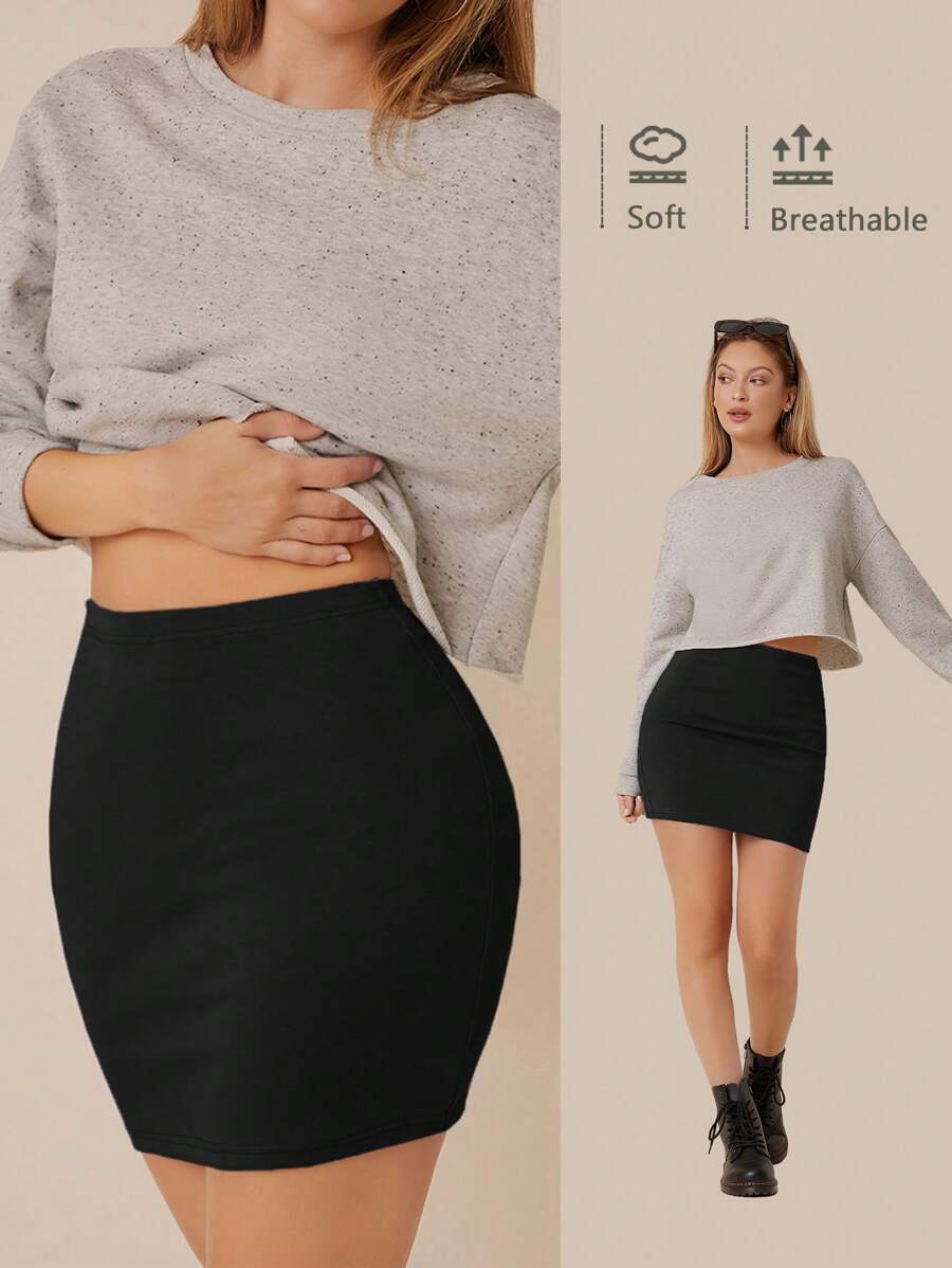 SHEIN BASICS Versatile Solid Bodycon Mini Skirt