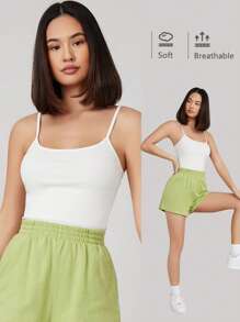 SHEIN BASICS Solid Form Fitted Cami Top Simple Fashion Daily Casual/Summer - White - View 8