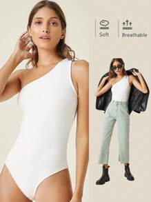 SHEIN BASICS Body casual sin mangas de unicolor para mujer, verano - Blanco - Ver 5