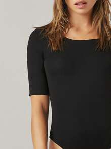 SHEIN BASICS Women's Solid Color Crew Neck Short Sleeve Slim Fit Bodysuit, Casual Daily Wear