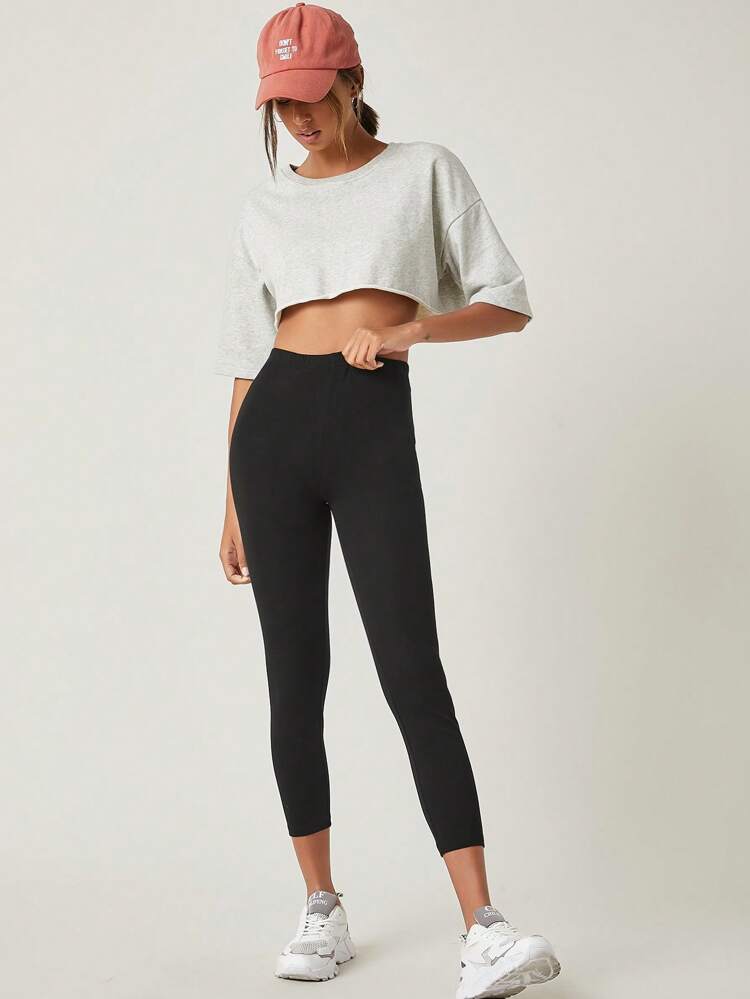 Solid Breathable Capri Leggings/Summer