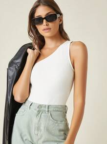 SHEIN BASICS Body casual sin mangas de unicolor para mujer, verano - Blanco - Ver 4