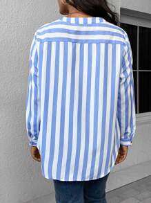 EMERY ROSE Hơn In sọc Nút phía trước Áo sơ mi - Xanh và trắng - Xem 2