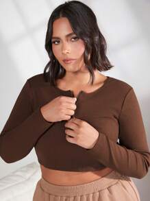 SHEIN BASICS Talla grande Camiseta crop con cremallera media tapeta