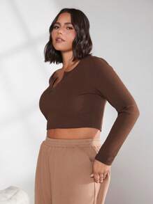 SHEIN BASICS Talla grande Camiseta crop con cremallera media tapeta