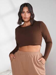 SHEIN BASICS Talla grande Camiseta crop con cremallera media tapeta