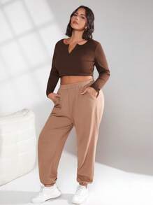 SHEIN BASICS Talla grande Camiseta crop con cremallera media tapeta