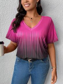 EMERY ROSE Hơn In sọc Cổ v Áo thun - Nhiều màu - Xem 1